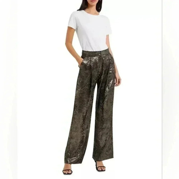 NWT !! French Connection Women’s Alara Molten Metallic Suit Trousers  SIZE 4 - Picture 1 of 15